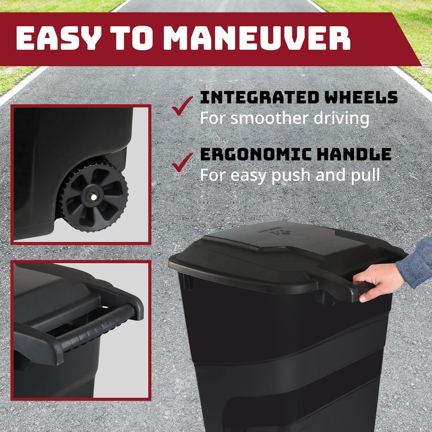 32-Gallon Wheeled Trash Can with Lid 2 Pack Heavy-Duty Outdoor Bins