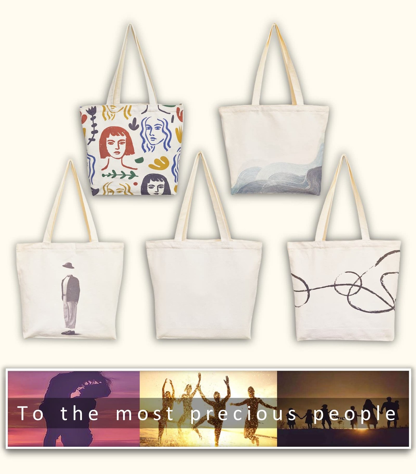 Canvas Tote Bag Pockets Zipper Durable Lightweight Cotton Shopping Cloth Bag Gif