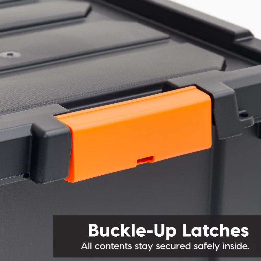 IRIS 12 Gal Stackable Latching Storage Tote Heavy Duty Black/Orange 4 Pack