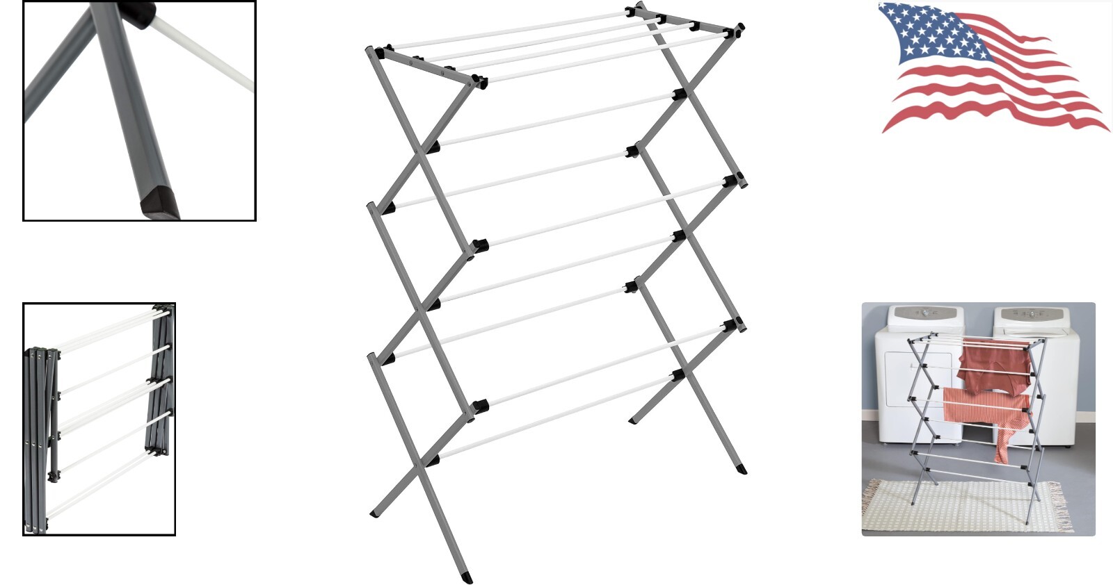 Collapsible Steel Clothes Drying Rack – 24 Linear Feet – 29″L x 14″W x 42″H