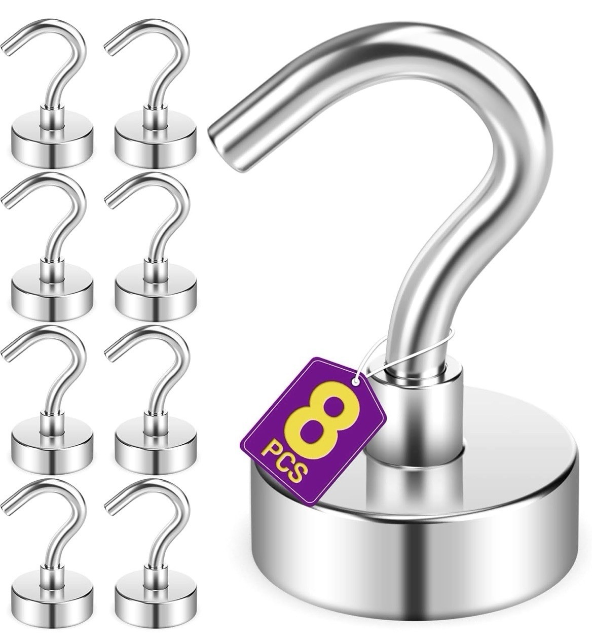 8 Pack Magnetic Hooks 30LB Heavy Duty Neodymium Magnet Hooks for Cabins, Kitchen