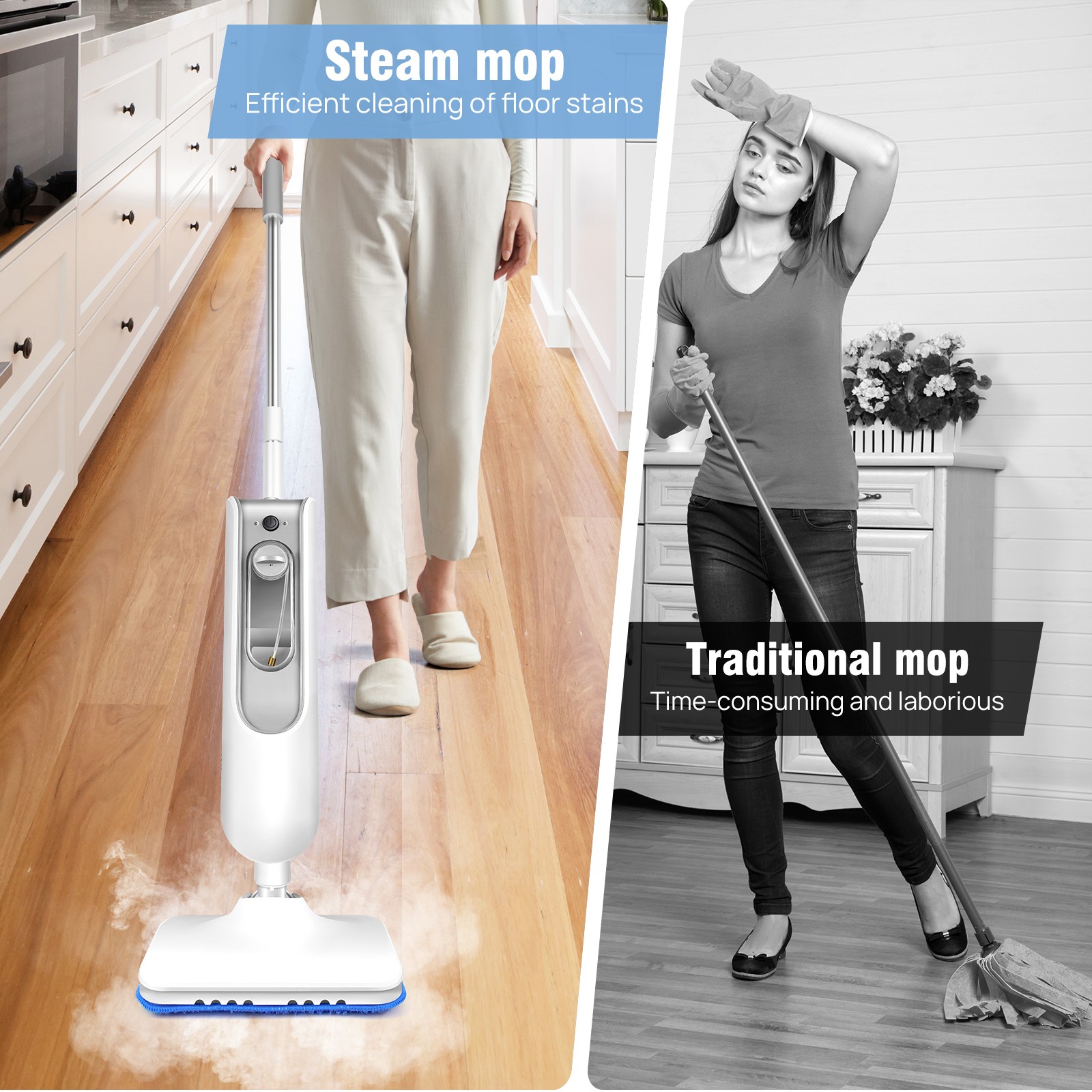 Dayplus Steam Mop, 2500W Floor Steamer with Detachable Handheld Steam Cleaner
