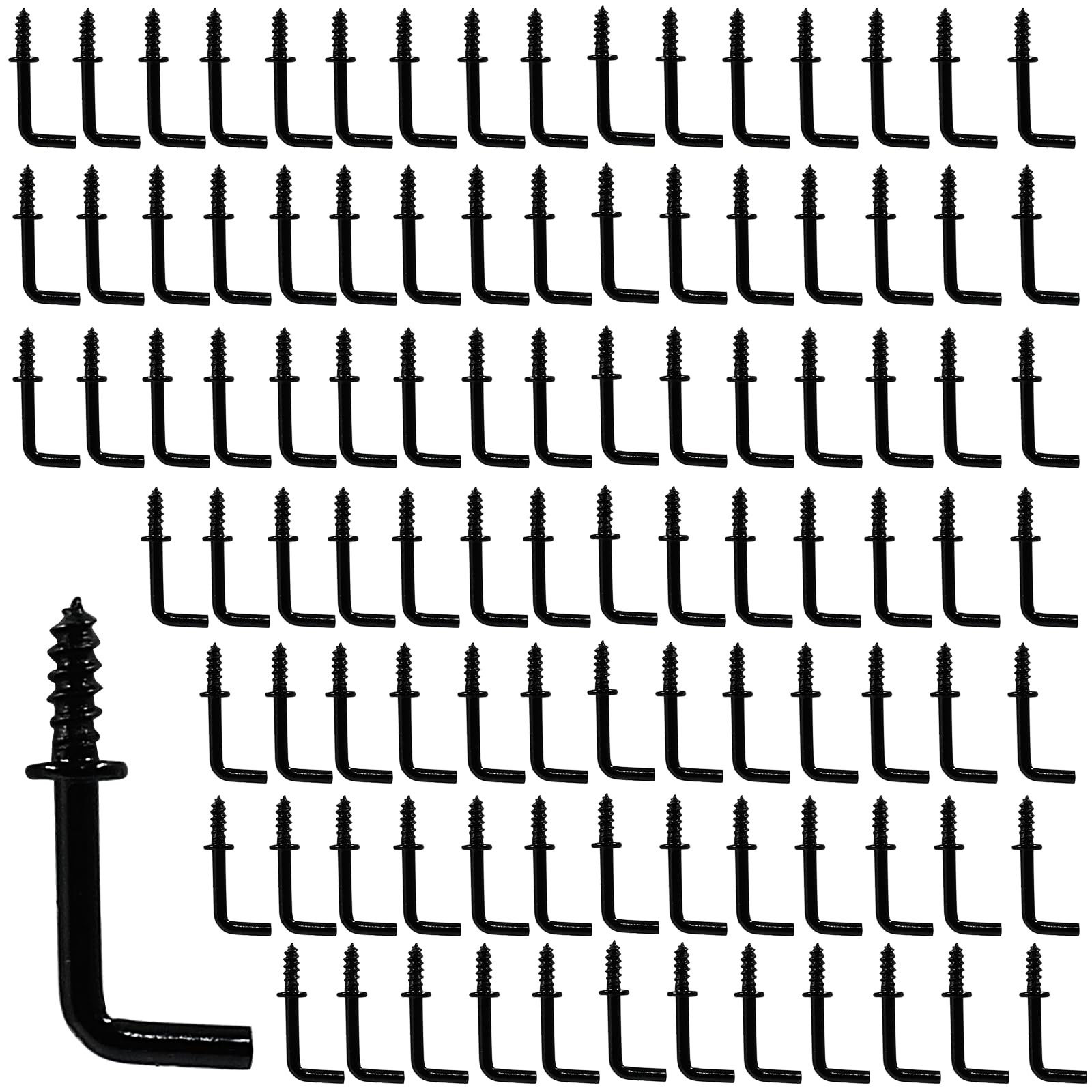 100 PCS 1/2 Inch Black L Screw Hooks Metal Square Bend Right Angle Hanging
