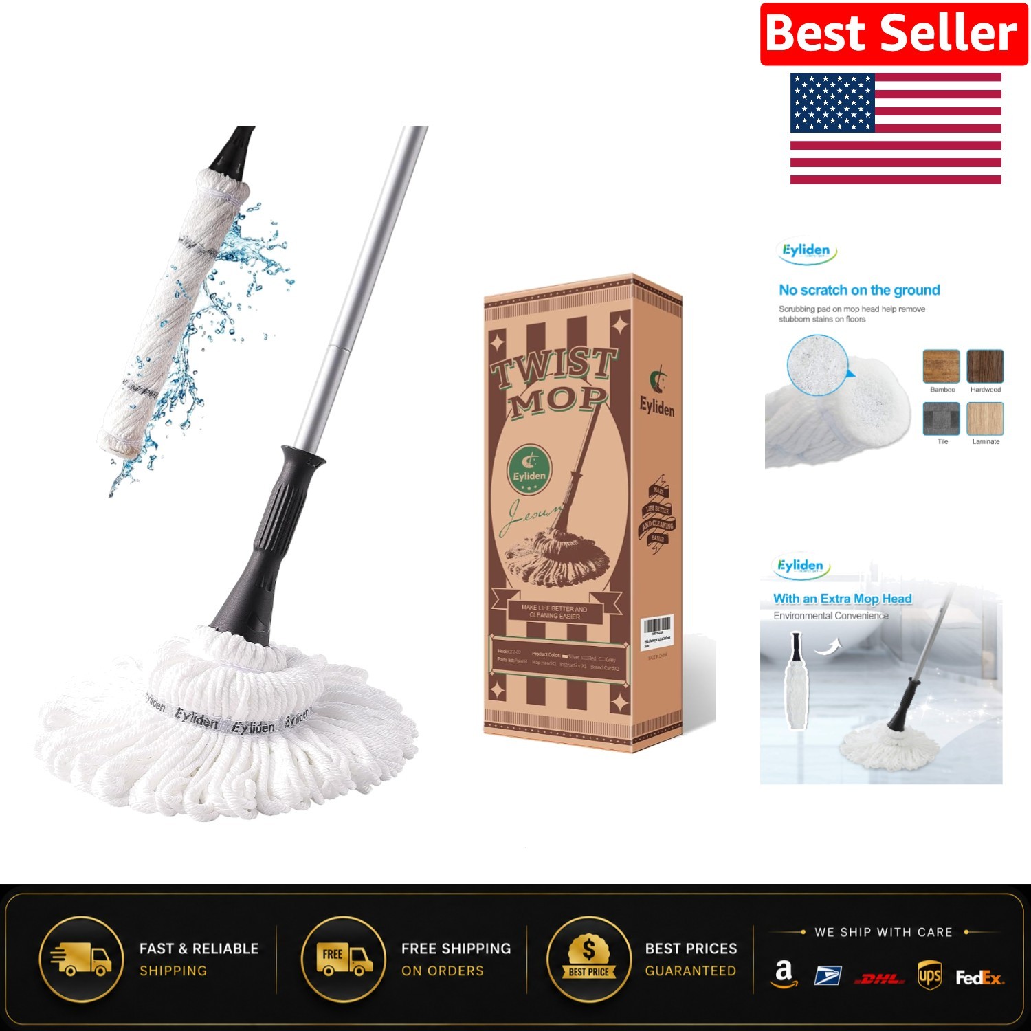 Twist Mop with 2 Reusable Microfiber Heads – Clean Floors Easily & Efficiently