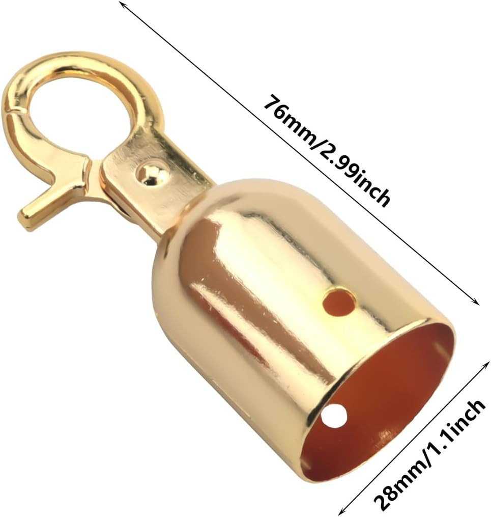 2PCS Gold Rope Hanger Bell Hooks 2.99X1.1 Inch Stainless Steel Rope End Snaps Re
