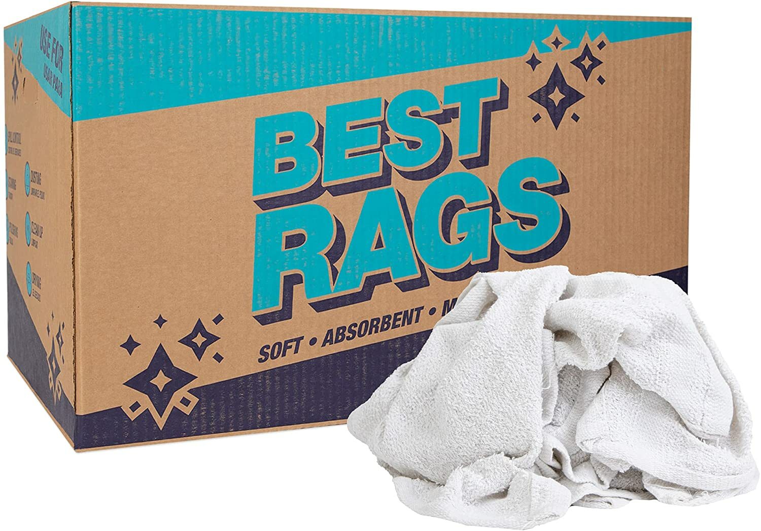 Terry Towel Washcloth Rags, Bulk Options, White Multipurpose Cleaning Cloths