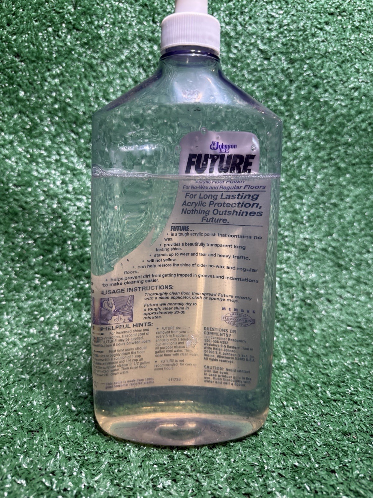 VTG FUTURE Premium Floor Finish Shine 27 oz SC Johnson Wax 1993 Bottle 80% Full