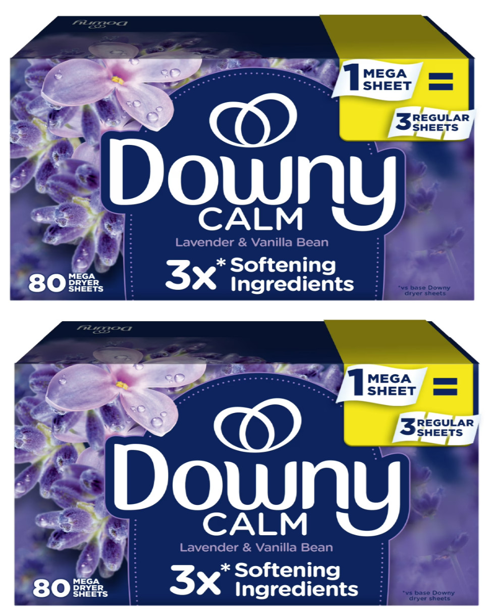 Downy Infusions Calm Mega Dryer Sheets, Lavender and Vanilla Bean Scent, 80×2 Ct