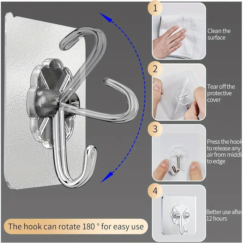 1~500 PCS Stainless Steel Adhesive Sticky Hooks Heavy Duty Wall Hook Hangers lot