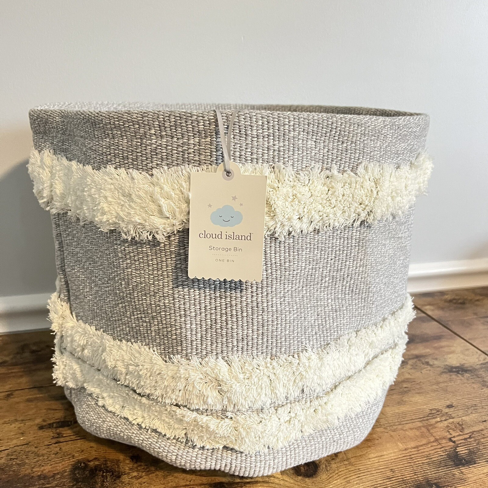 Cloud Island Tufted Canvas Storage Bin Gray Cream Cotton Polyester 14x14x12 NEW