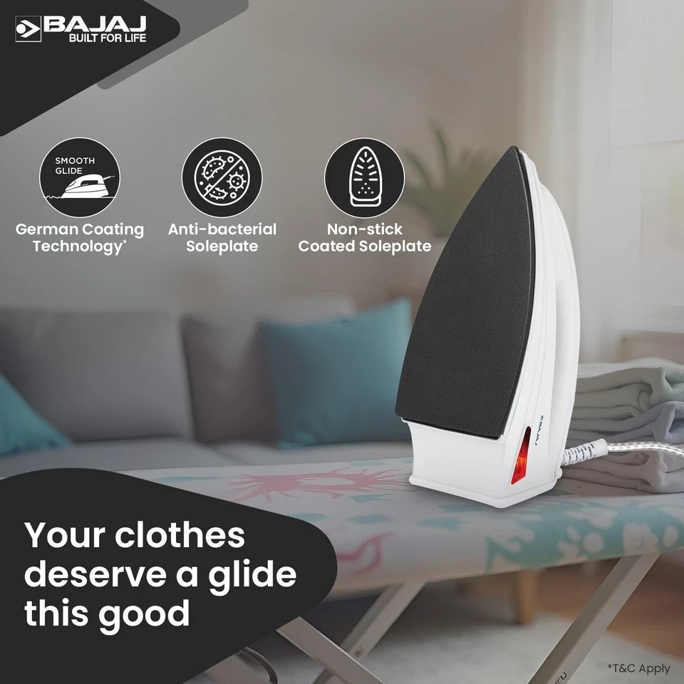 Bajaj DX-6 1000 Watts Dry Iron Anti-Bacterial German Coating Technology 220V