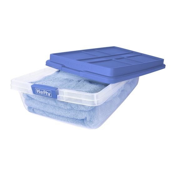 , 40 Quart Clear Storage Bin, Latched Storage Container, with HI-RISE Blue Lid