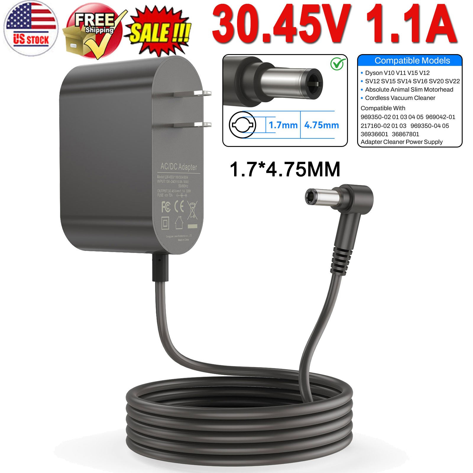 30.45V AC Adapter Charger for Dyson V10 V11 V12 V15 SV12 SV14 SV16 SV20 SV22 USA