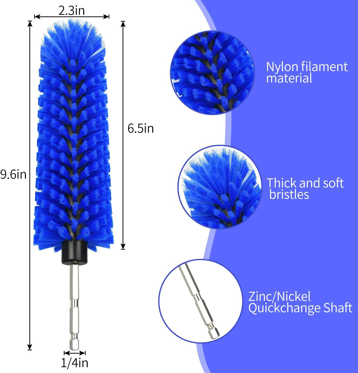 Drill Brush for Car Wheels & Bottles Cleaning Nylon 1/4in Drill Attachment