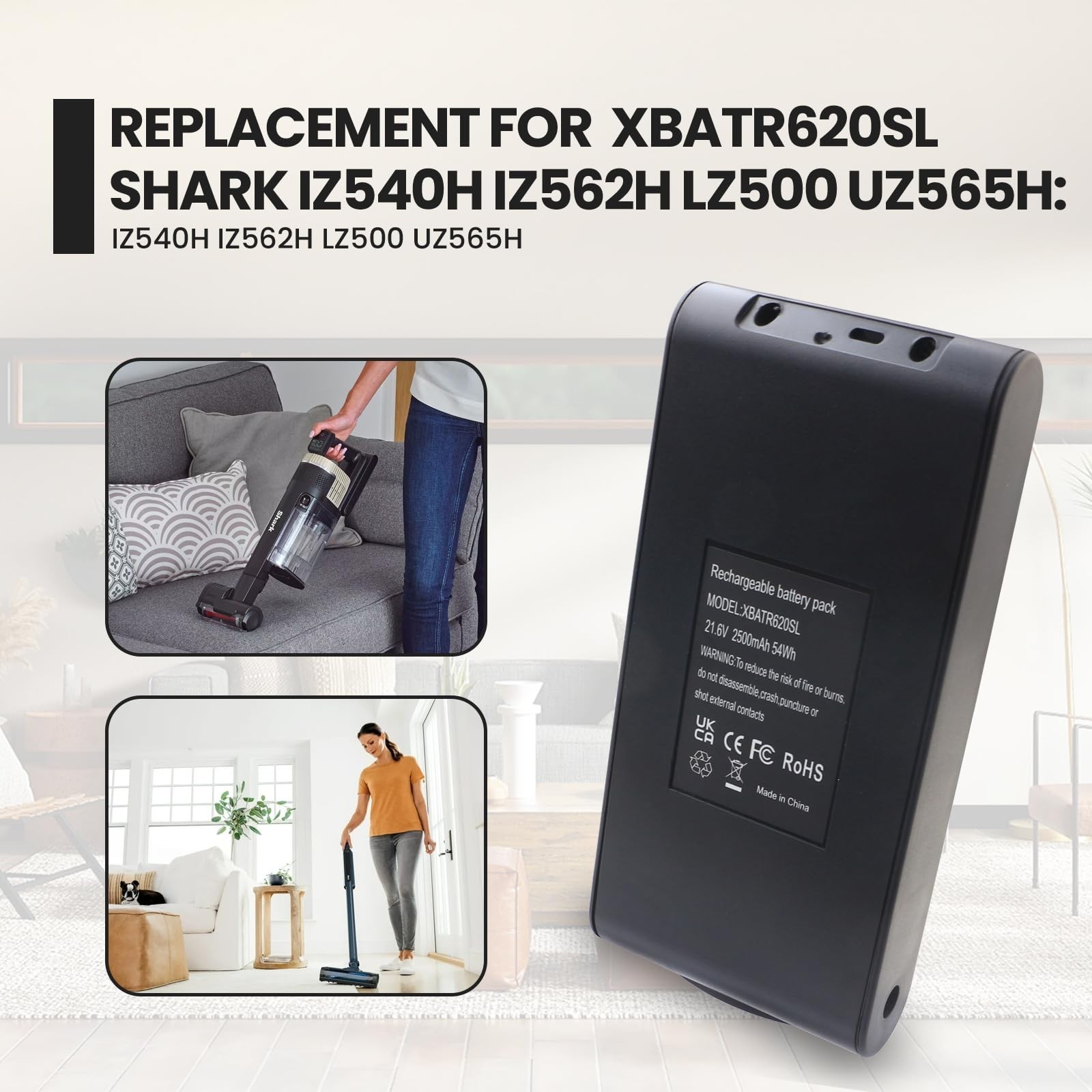 21.6V 2500mAh Replacement Battery for Shark Cordless Vacuum IZ540H IZ562H IZ500