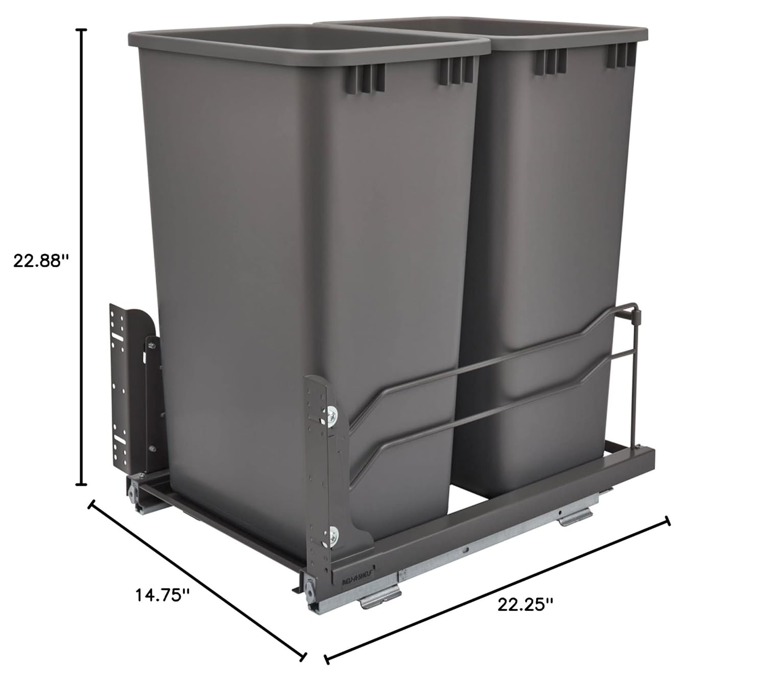 Dual Pullout Trash Cans for Kitchen Cabinet – 50 Quart, Soft-Close, Orion Gray