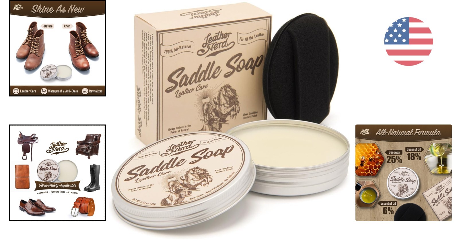 All-Natural Saddle Soap for Leather – Deep Clean & Condition 4.23 Oz with Sponge