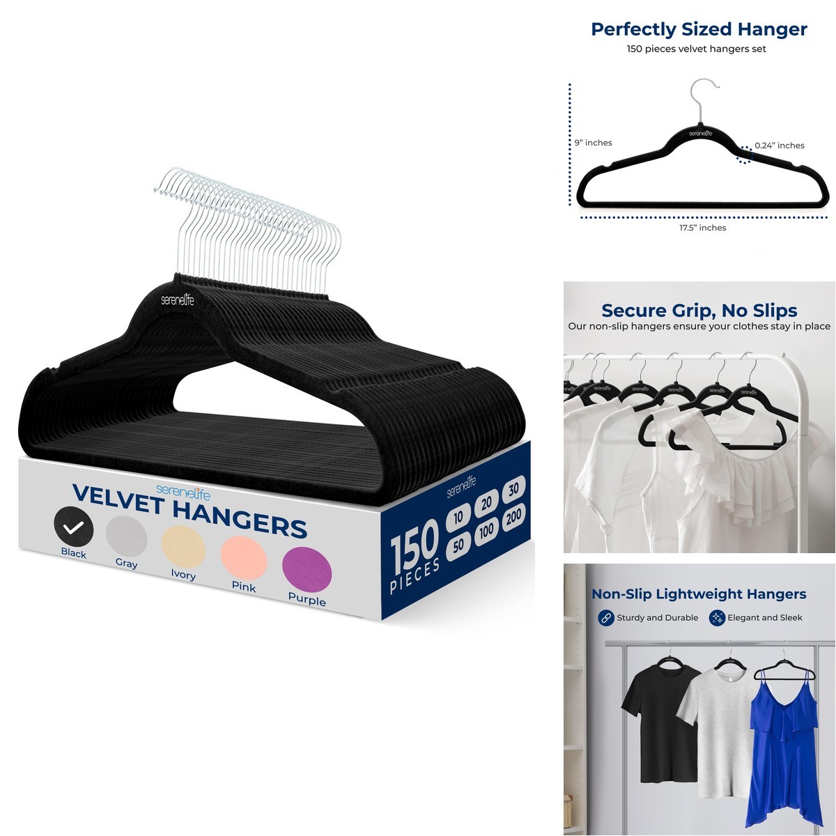 Serenelife Non-Slip Velvet Hangers Mega Pack 150 Pieces Hangers For Clothes
