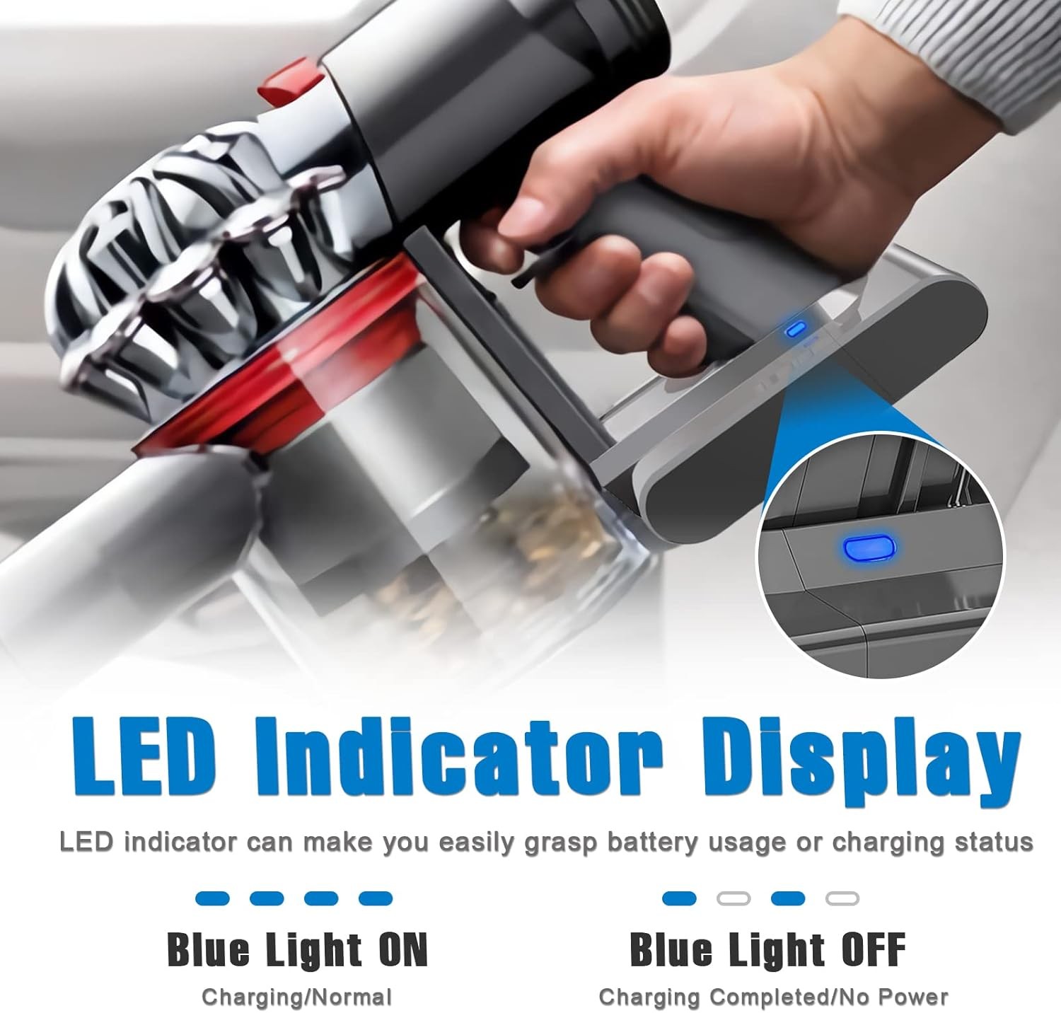 Battery replacement compatible with cordless vacuum cleaner batteries.