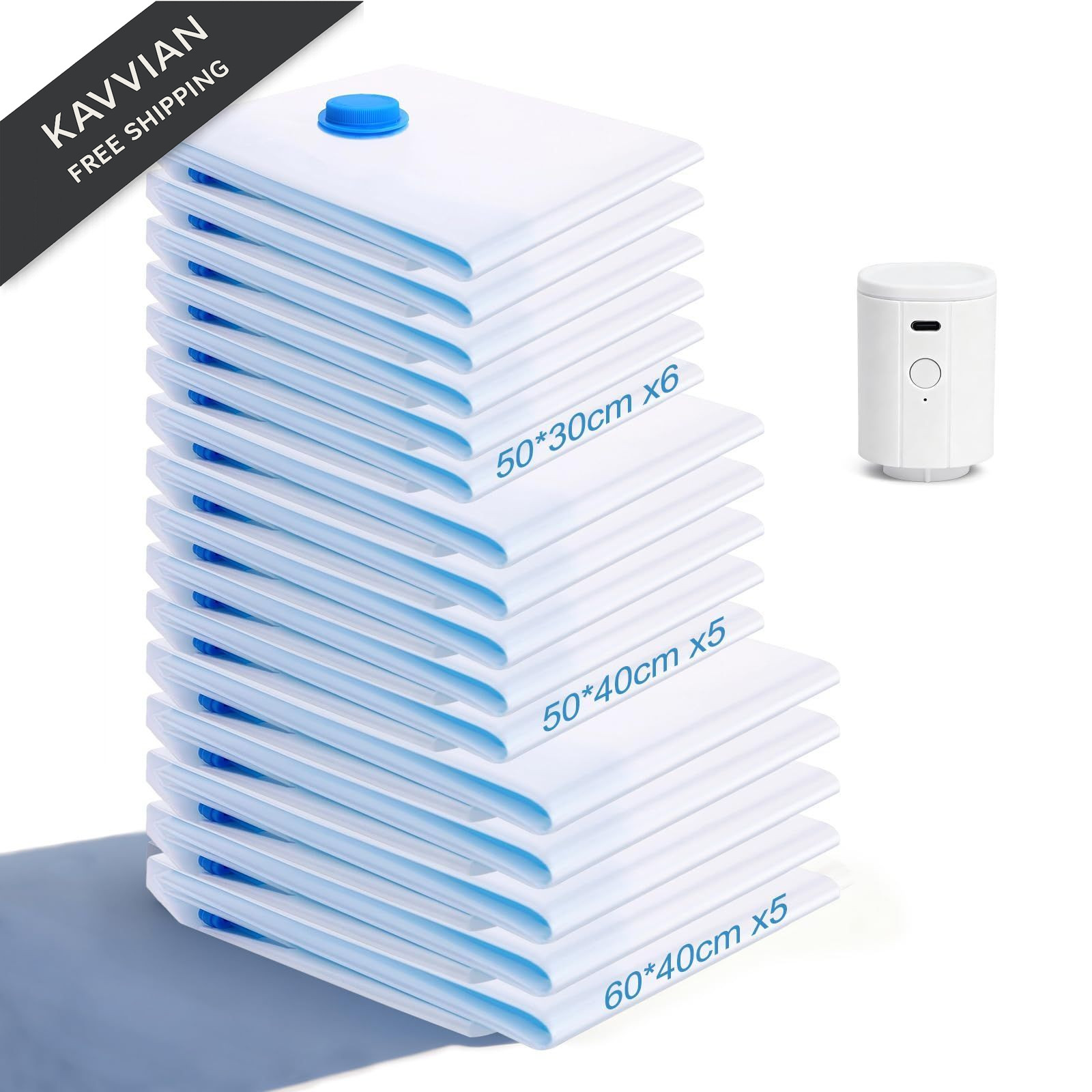 Owfeel 16 Pack Travel Vacuum Bags With Wireless Pump, Portable 16 PCS
