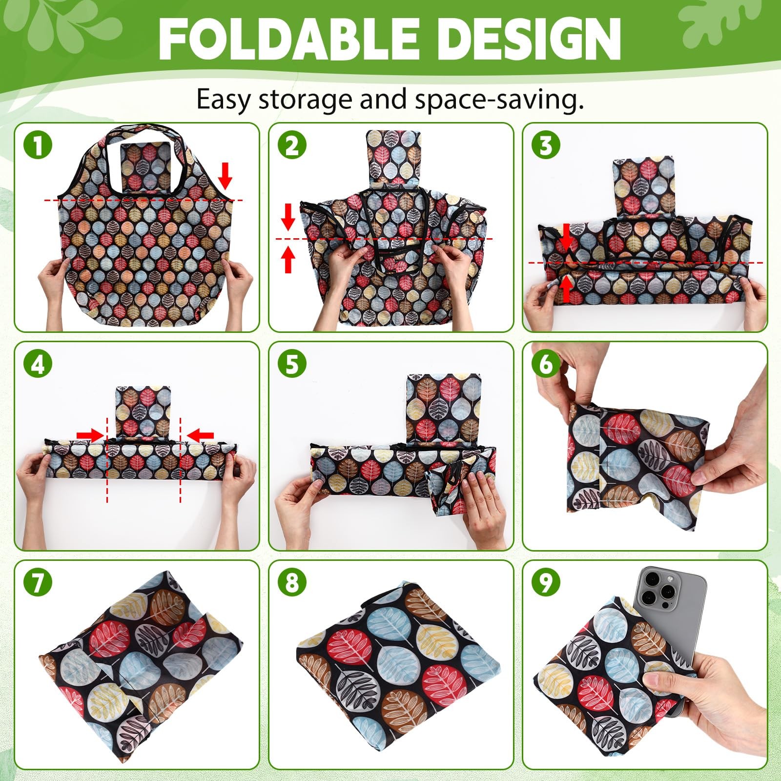 Paterr 50 Pack Reusable Foldable Grocery Bags 10 Patterns Bulk Shopping Totes…