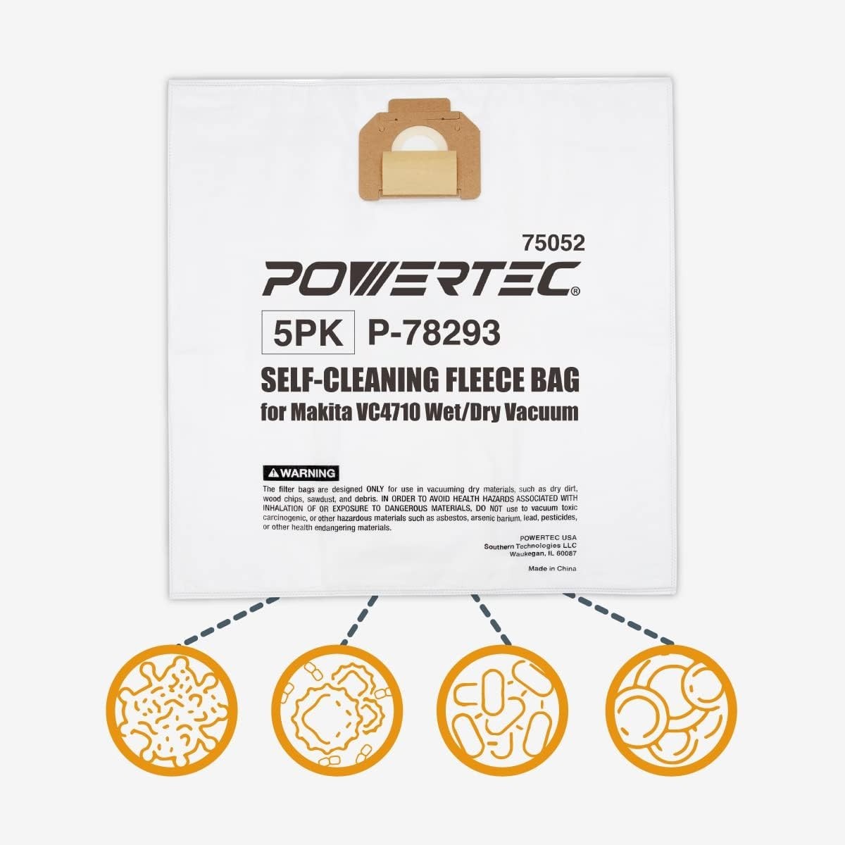 POWERTEC 12 Gallon Fleece Filter Bag – Makita Vacuum Dust Extractor VC4710 75052