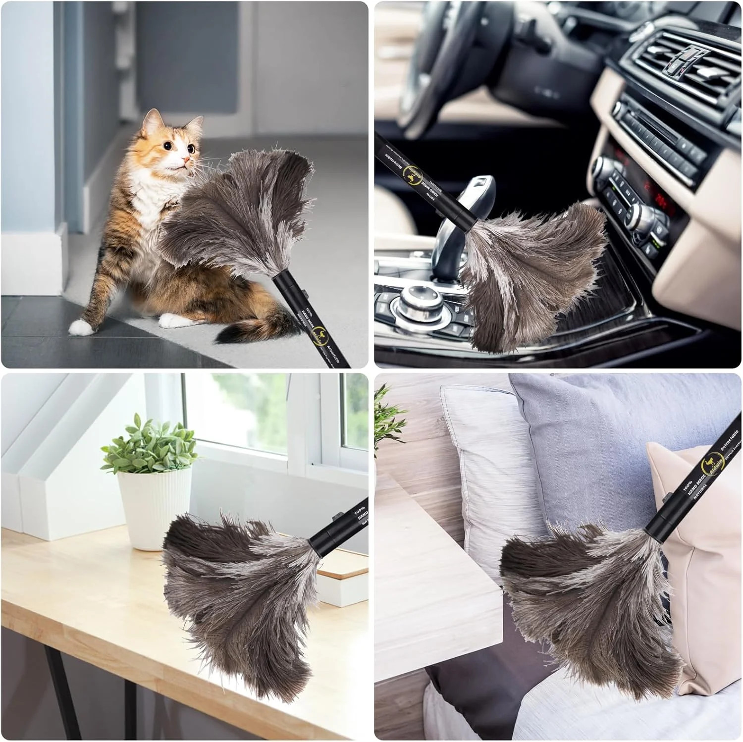 Aldwin Ostrich Feather Duster Retractable 1 Pack,16 inch Genuine Fluffy Natural