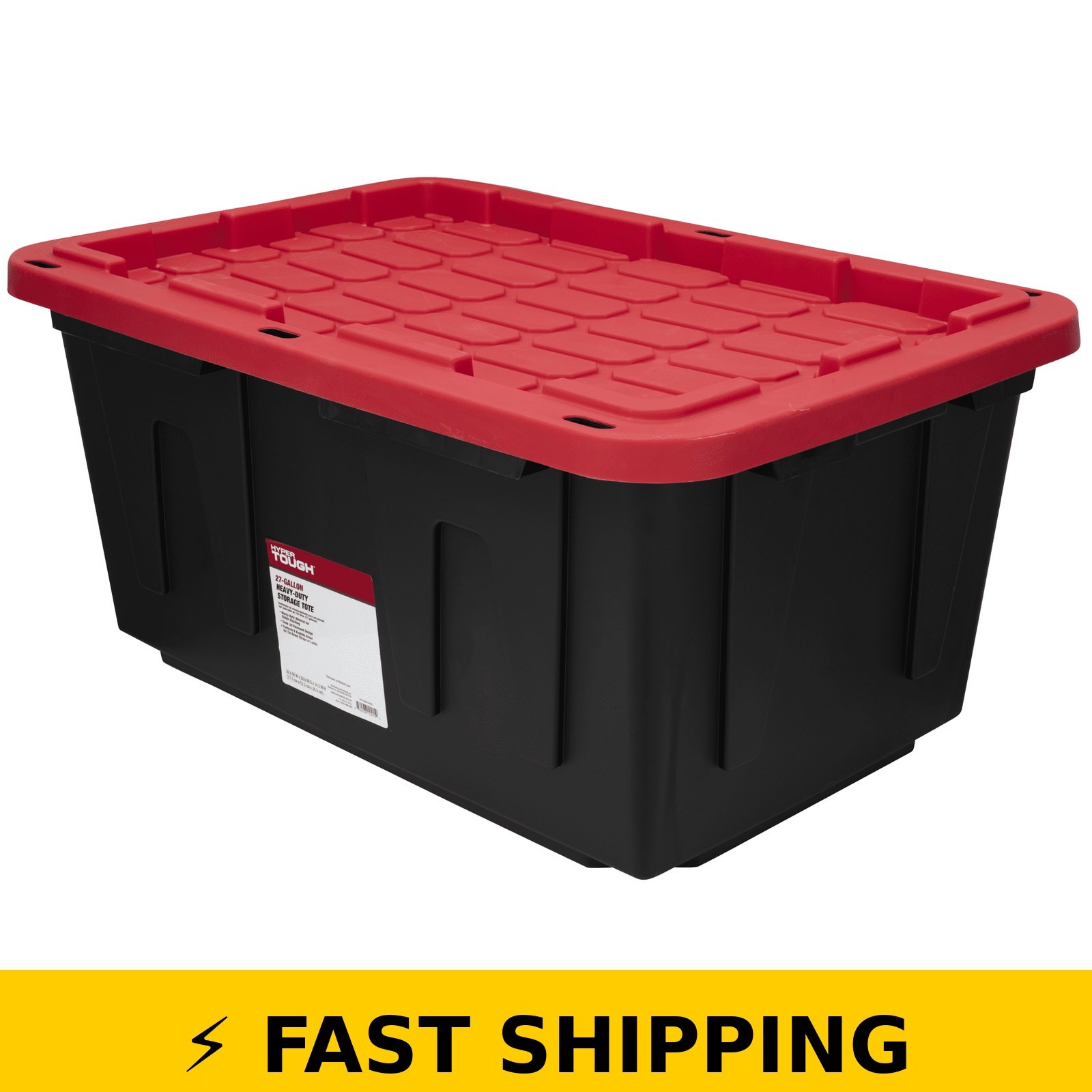 Hyper Tough 27 Gallon Storage Bin with Snap Lid, Black and Red
