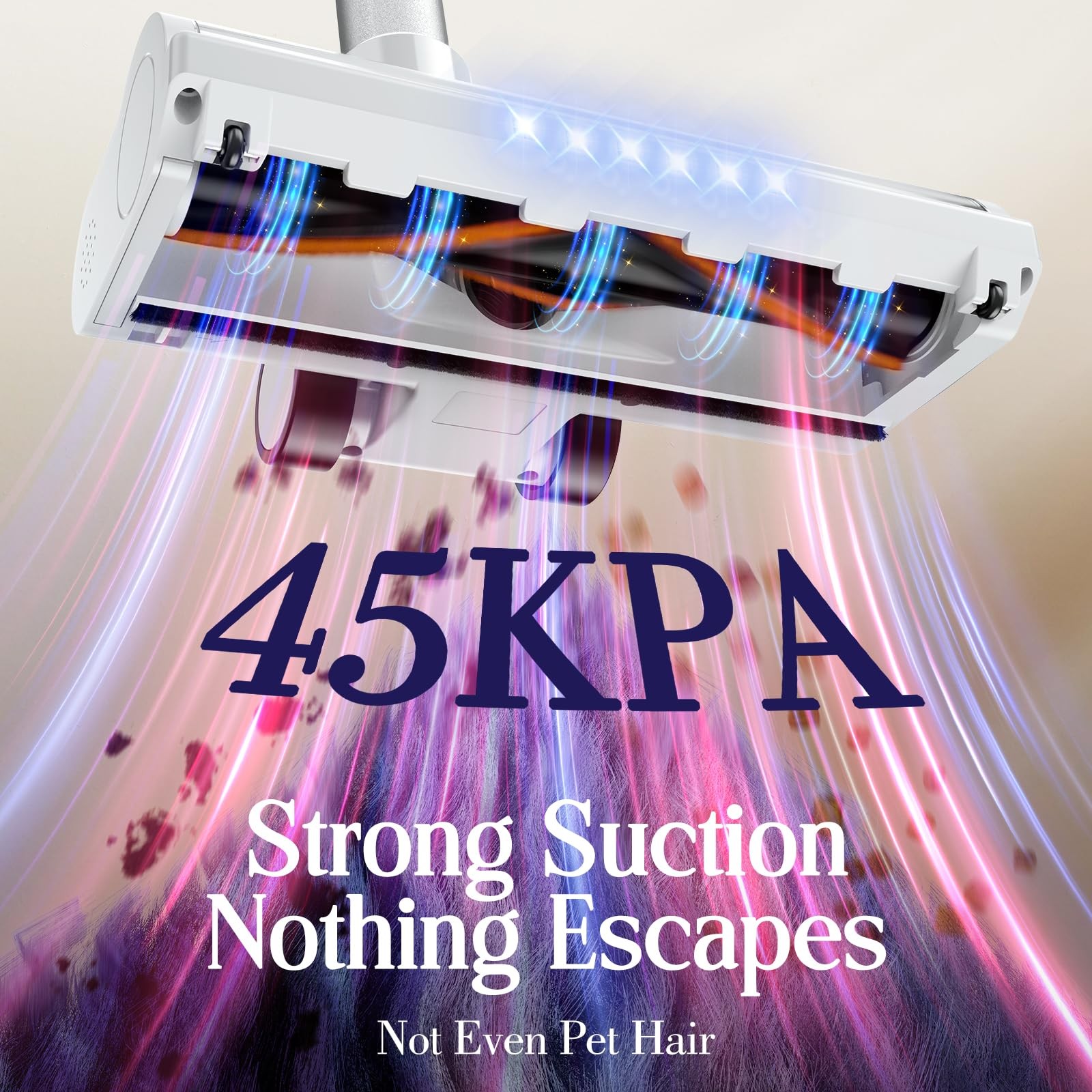 Cordless Vacuum Cleaner, Stick Vac with LED Touch Screen, 45KPA Powerful
