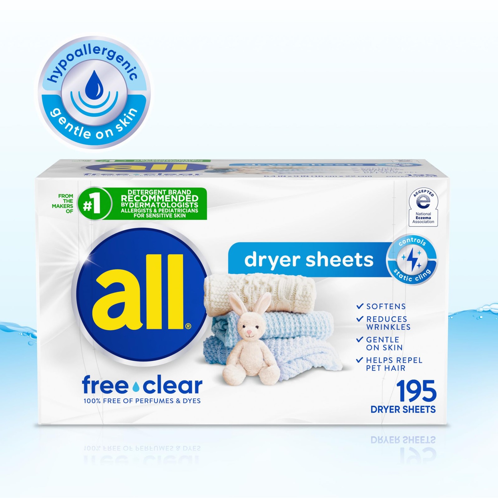 all free clear Fabric Softener Dryer Sheets for Sensitive Skin, 195 Count