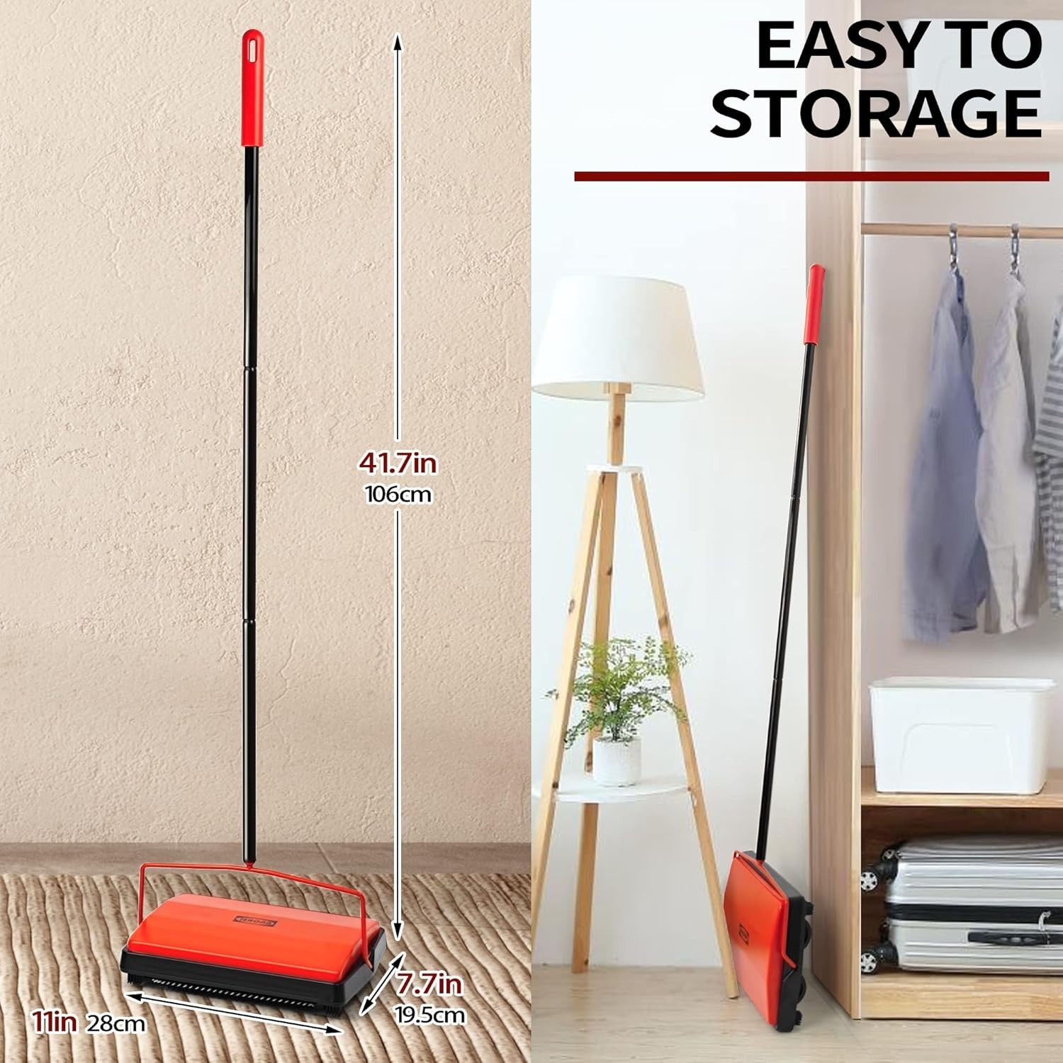Carpet Floor Sweeper Manual with Horsehair, Non Electric Quite Rug Roller Bru…