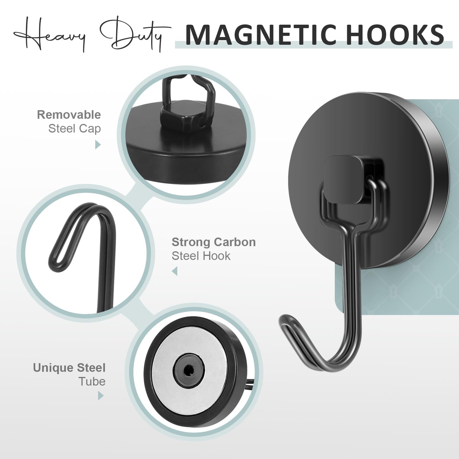 Neosmuk Magnetic Swing Hooks,130lb Cruise Black Hooks,6 Pack 1.26 in,