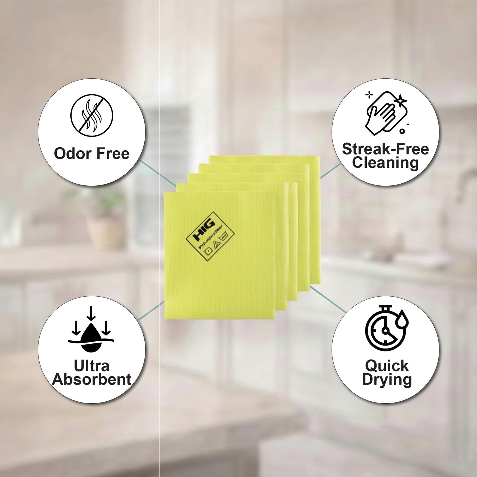 PVA Microfiber Cleaning Towels, Streak Free Shine, Ultra Absorbent, 5 Pack