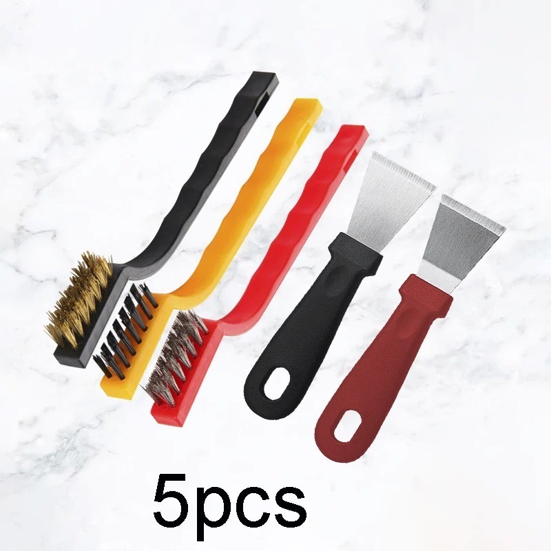 5 Pcs Kitchen Cleaning Brush Set with Gas Stove Scraper and Wire Brush for Oil