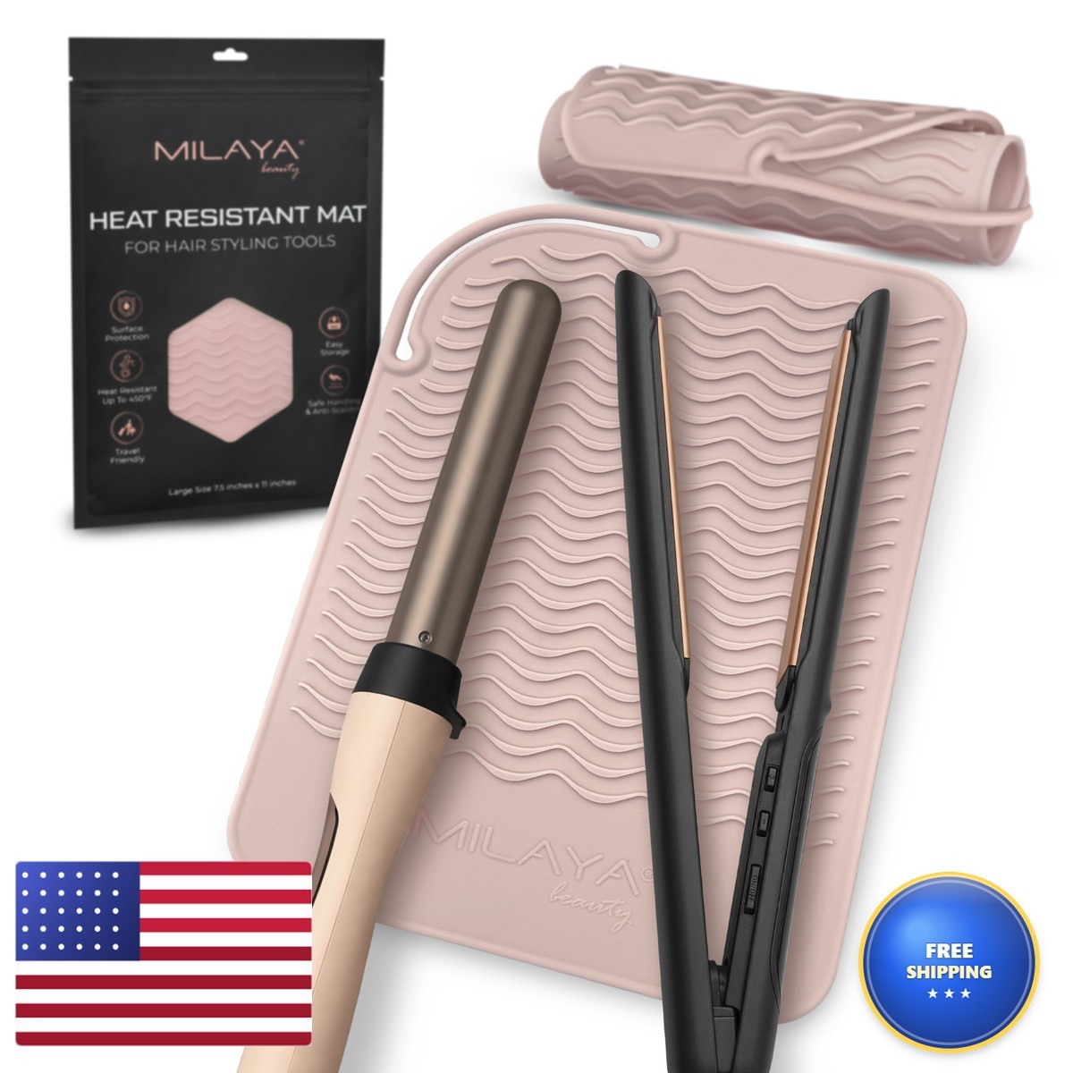 Large Heat Resistant Vanity Mat for Hair Tools – Rose