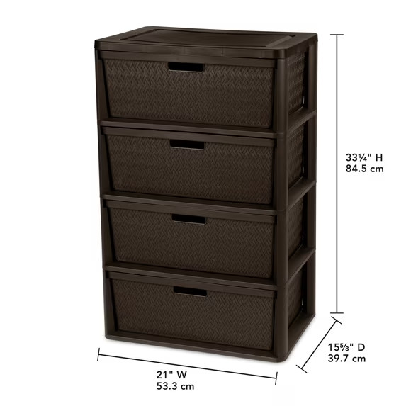 (2 pack) Sterilite Wide 4 Drawer Tower Plastic Storage Organizer Brown