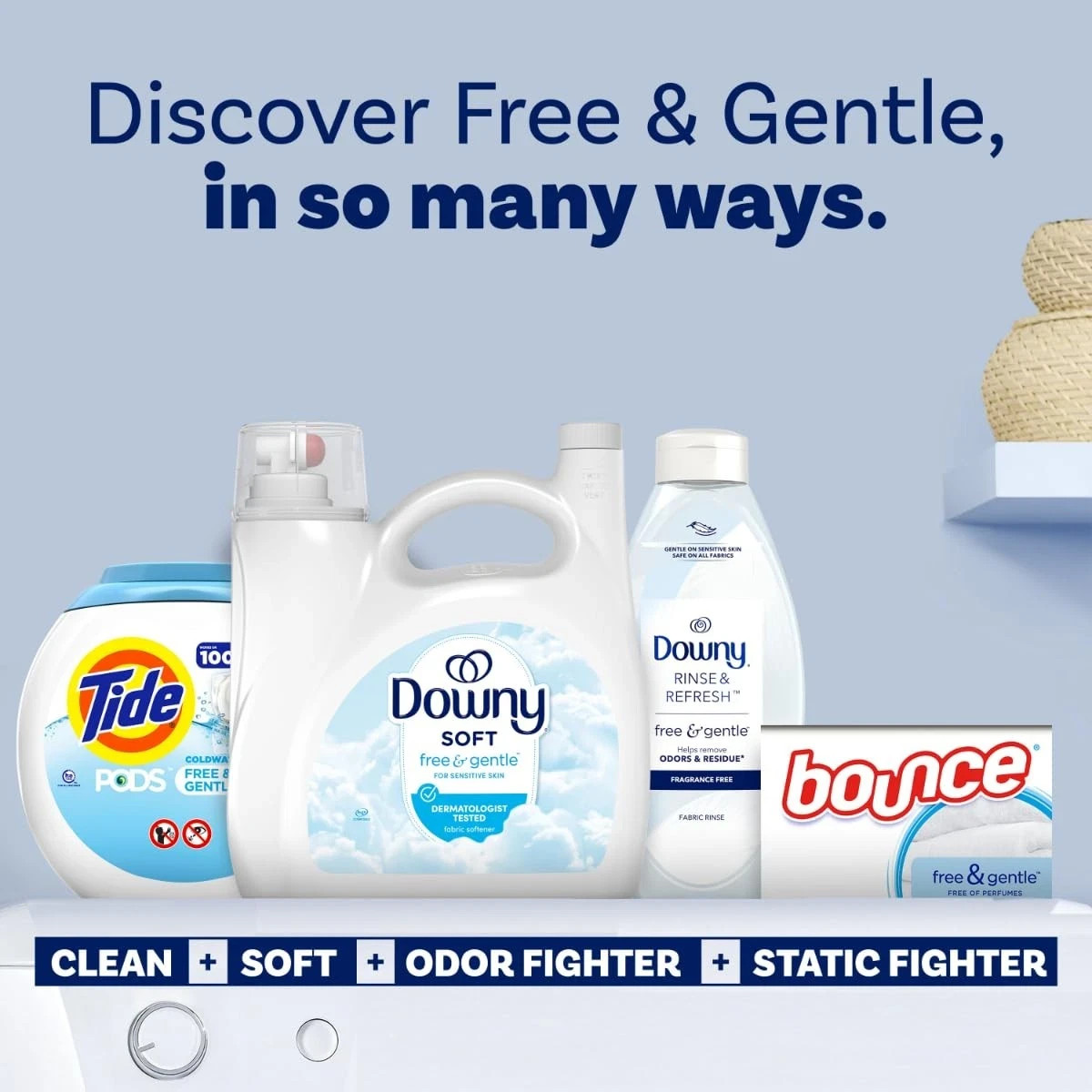 Downy Soft Free & Gentle HE Liquid Fabric Conditioner Softener, 190 Loads