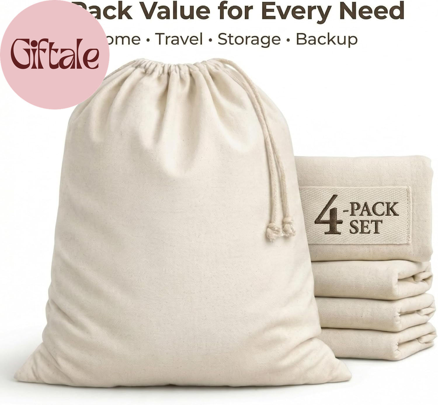 Laundry Bags 4-Pack 28”X36″ Extra-Large Cotton Canvas Heavy Duty Washable Durabl