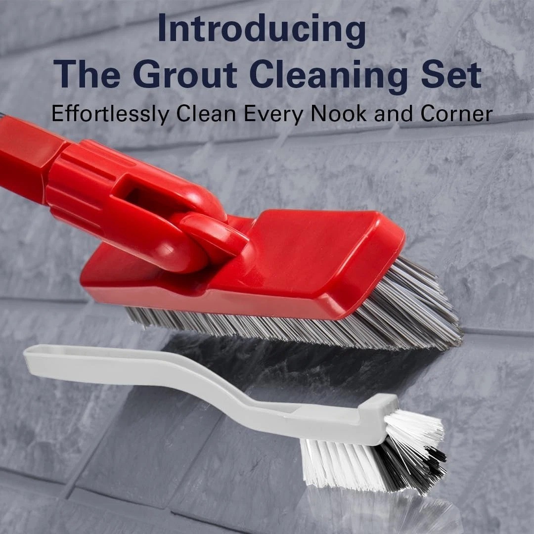 Grout Brush with Long Handle Extendable Tile Floor Scrubber Crevice Cleaning Set