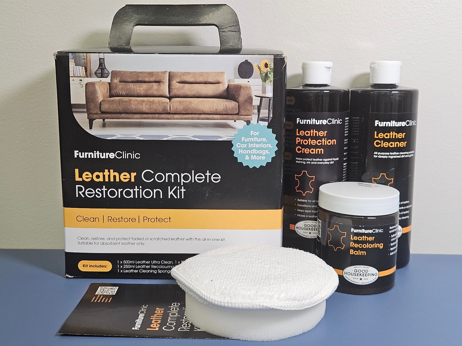 Furniture Clinic Leather Complete Restoring Kit Dark Brown Clean Protect Recolor