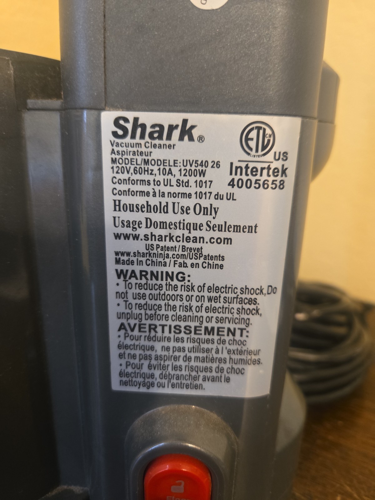 Shark UV540 UV500WM UV541CCO MAIN BODY BASE MOTOR Assembly Grey Genuine OEM