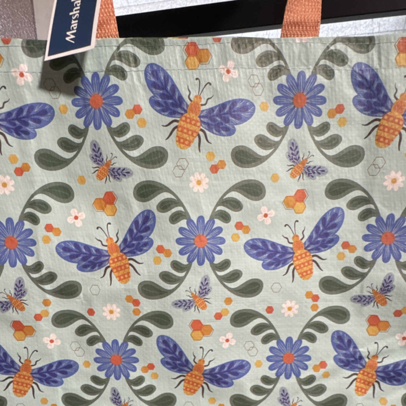Marshalls Polypropylene Foldable Large Shopping Bag Bee Floral All-Over Pattern