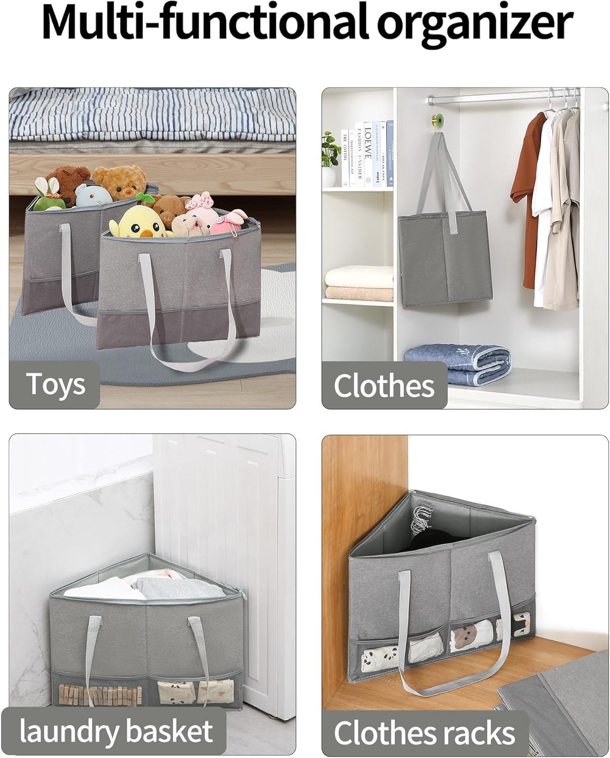 2 Pack Rigid Hanger Organizer, Triangle Storage Bin with Lid, Hanger Holder