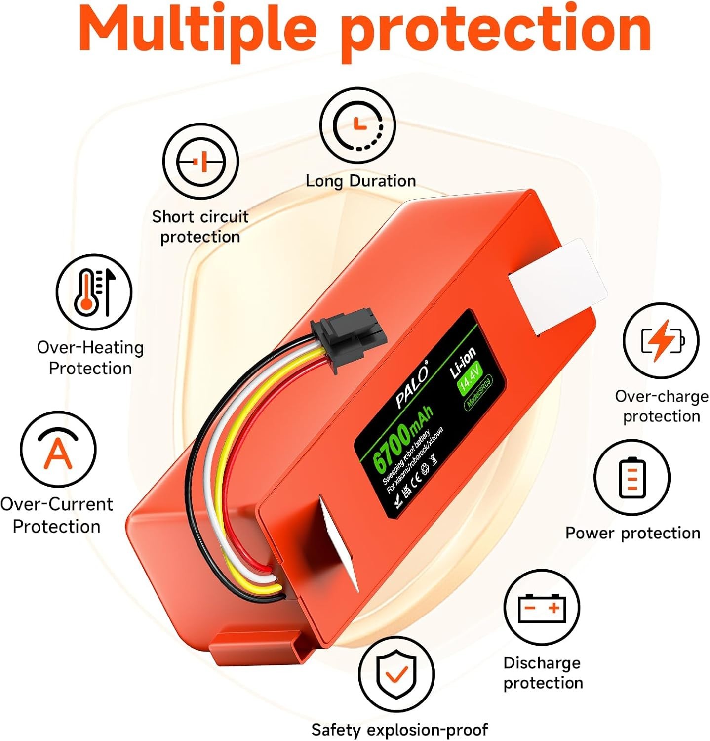 Rechargeable 14.4V Battery for Roborock S4 S5 S6 S7 S8 with Safety Features