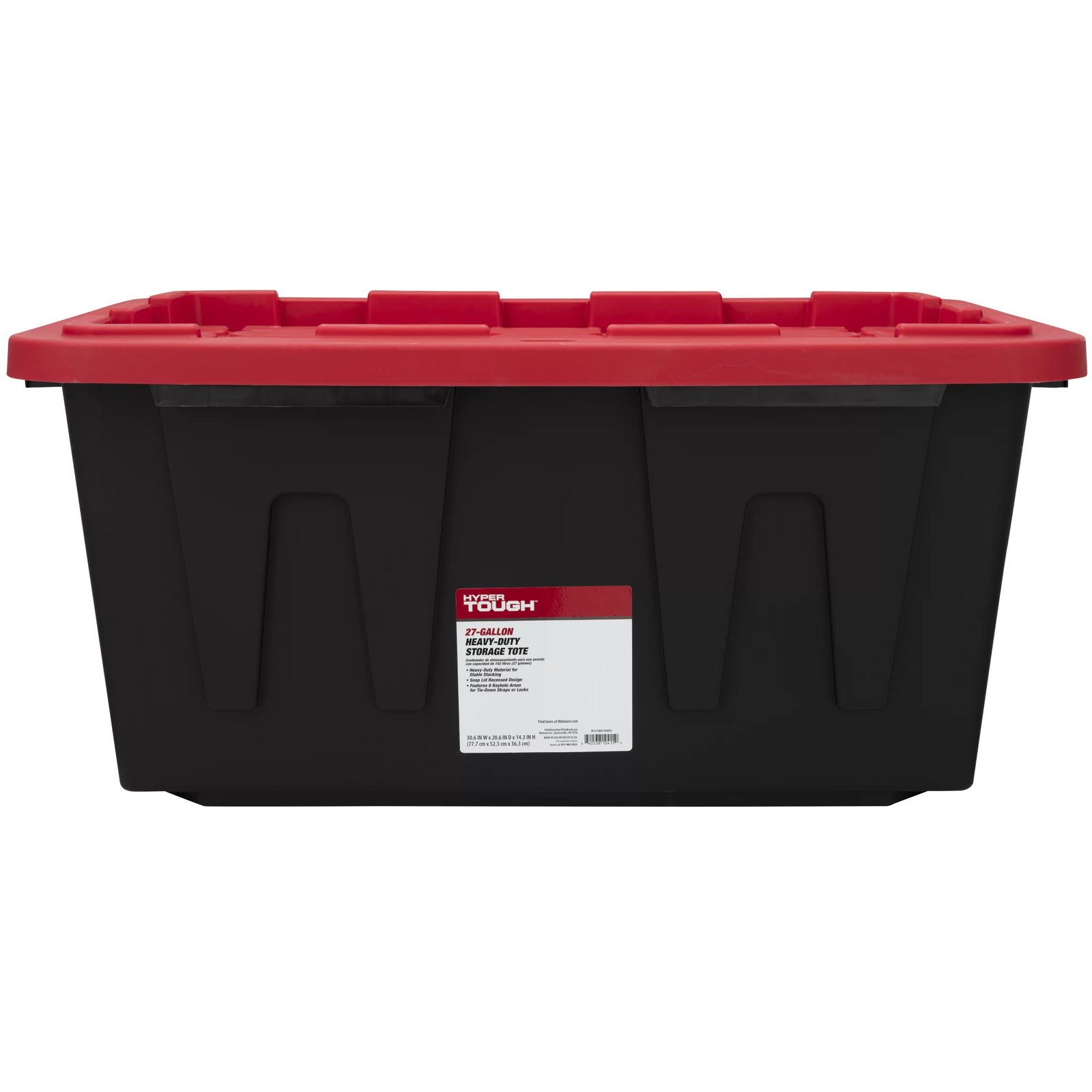 27 Gallon Large Storage Bin with Snap Lid, Black and Red, Heavy Duty Plastic Sto