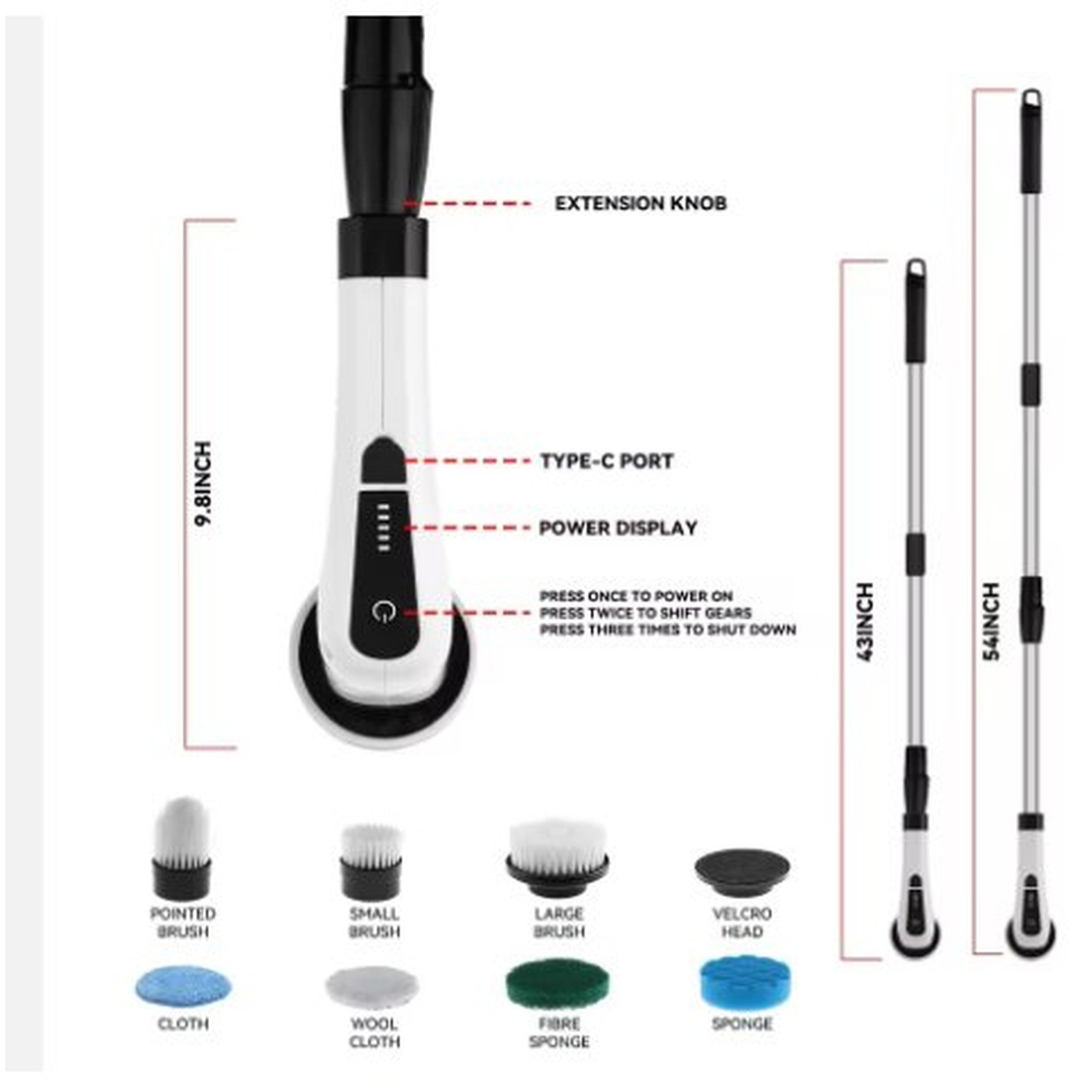 9 in 1 Electric Spin Scrubber Cordless Cleaning Brush Kitchen Bathroom Car USB