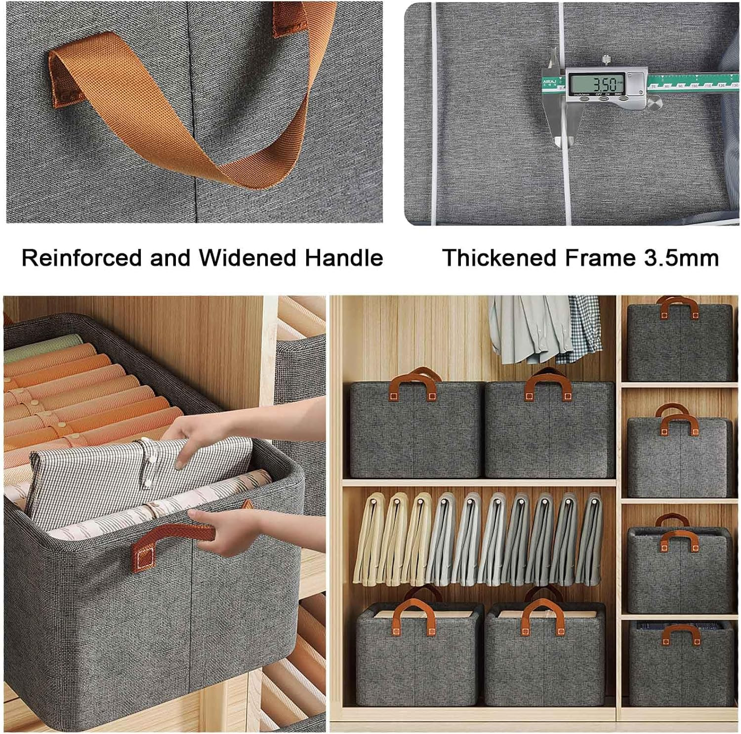 Dustproof Foldable Closet Organizer Baskets – 4PCS Steel Frame Storage Bins