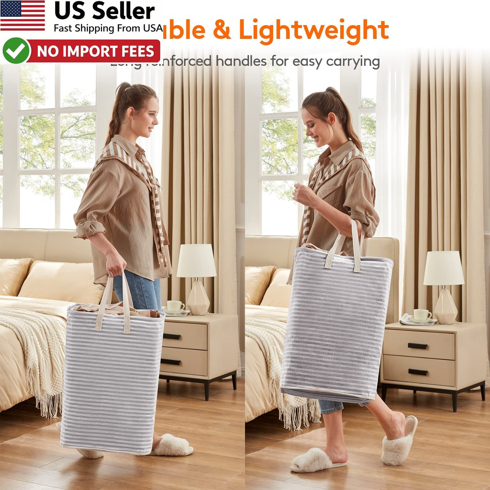 Lifewit 2 Pack Laundry Basket 80L Collapsible Freestanding Hamper Grey FROM USA
