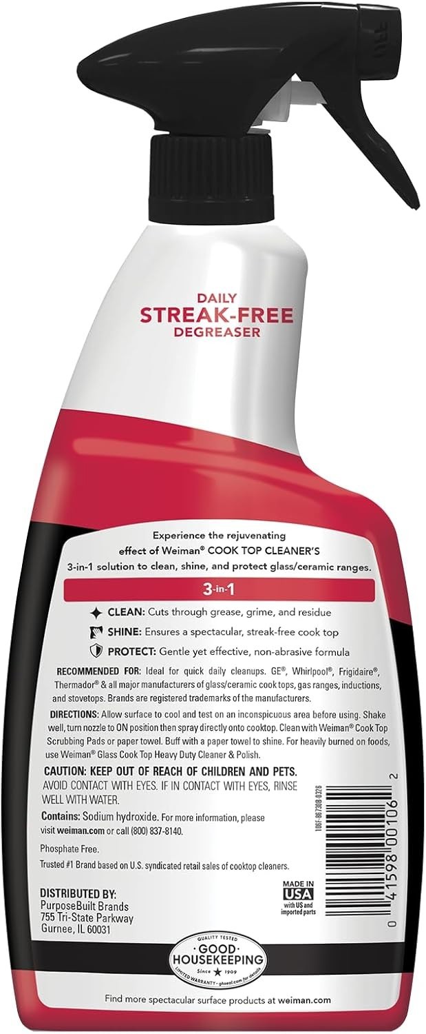 Weiman Daily Cooktop Cleaner Degreaser 22oz w/ Microfiber Cloth Streak Free NEW