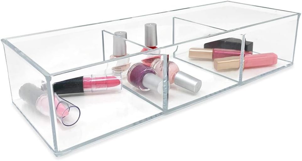 Large 3-Compartment Acrylic Stackable Organizer 12.9″ L x 5″ W x 2.7″ H